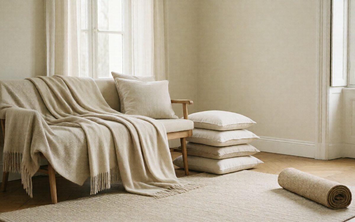 Plaids, coussins, rideaux & tapis en fibres naturelles | Maison Alba